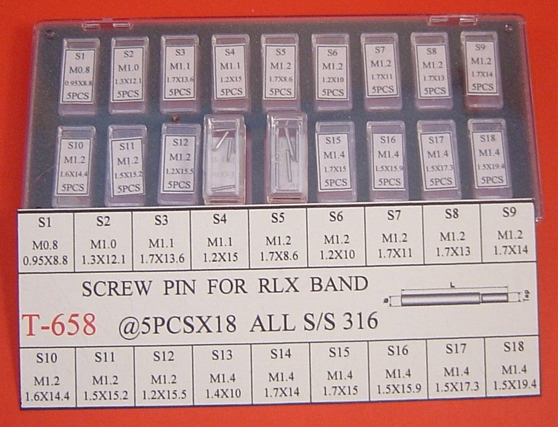 SCREW PIN FOR RLX BAND 18 SIZES IN ELG BOX