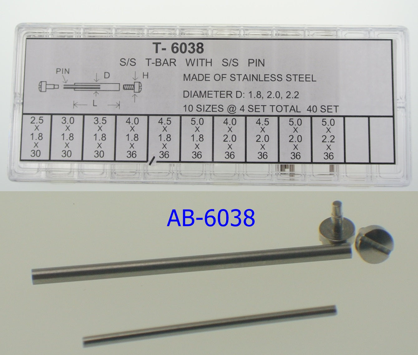 S/S T-BAR WITH PIN TUBE D1.8-2.2x40