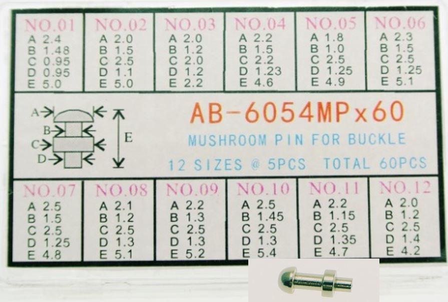 MUSHROOM PIN FOR BUCKLE IN BOX - 60 PCS