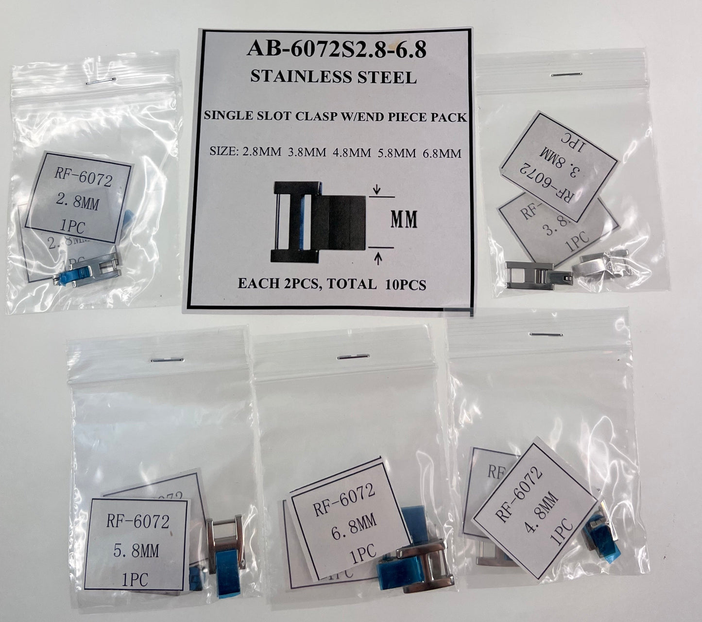 SM SINGLE SLOT BUCKLES W/END PIECES IN S/S