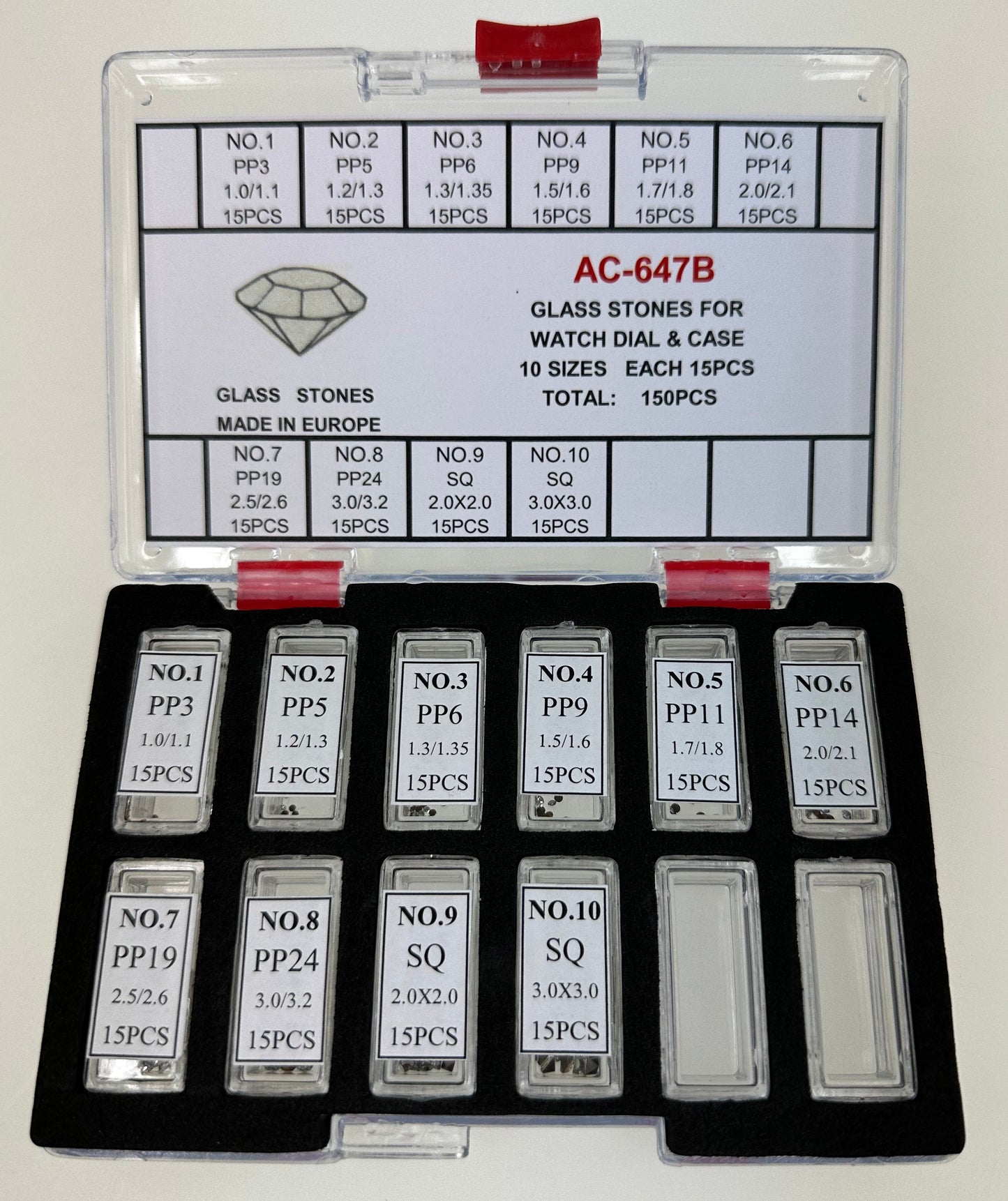 GLASS STONE KIT W/FOILBACK FOR BANDS-150PCS