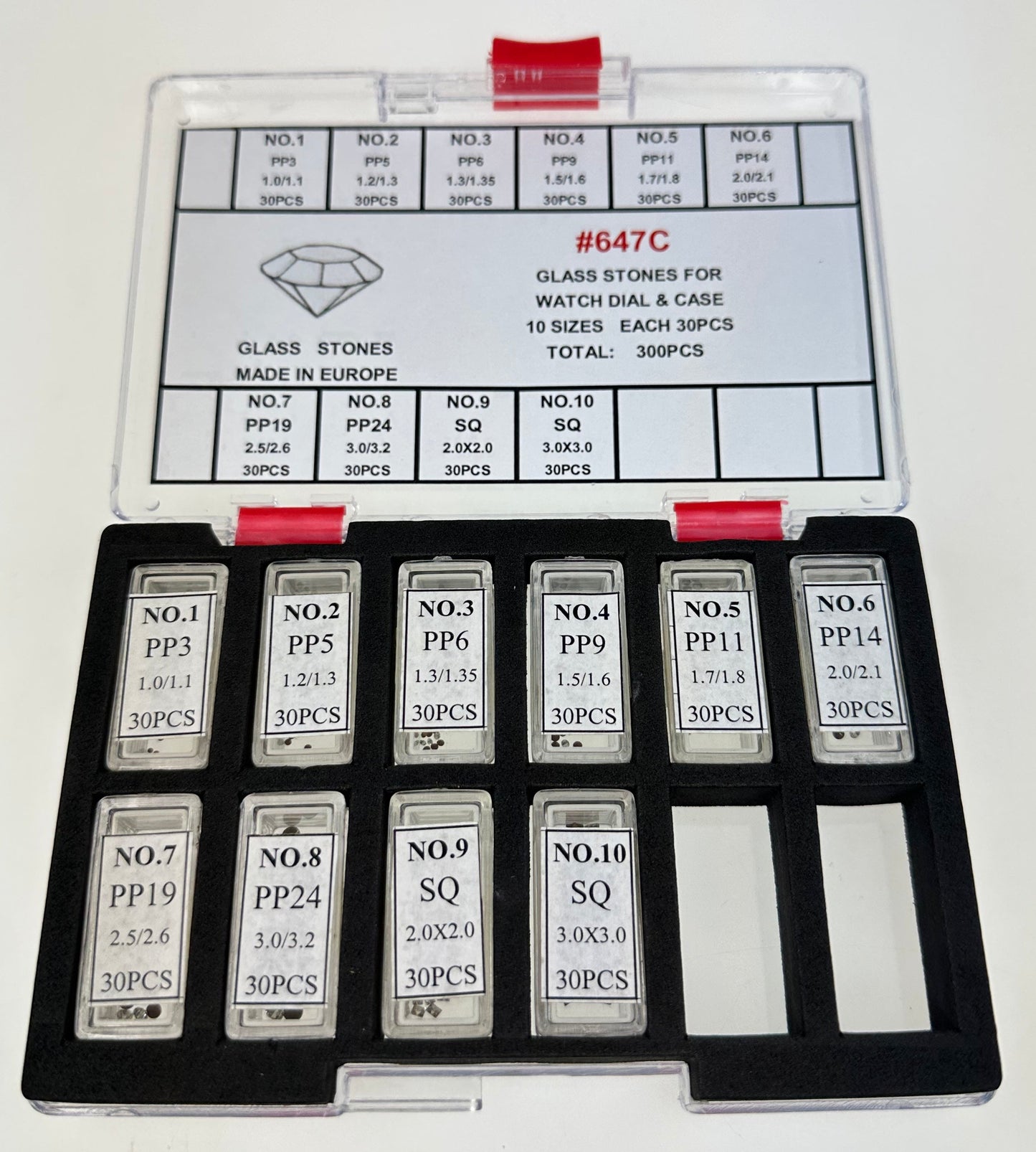 GLASS STONE KIT W/FOILBACK FOR BANDS-300PCS