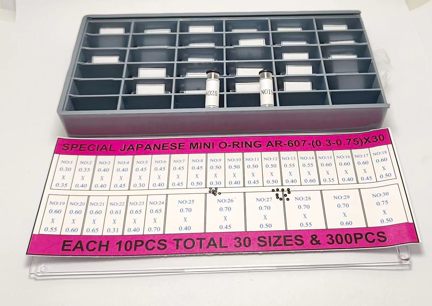 MINI O-RING KIT DIA.0.3-0.75MM @10X30=300PCS