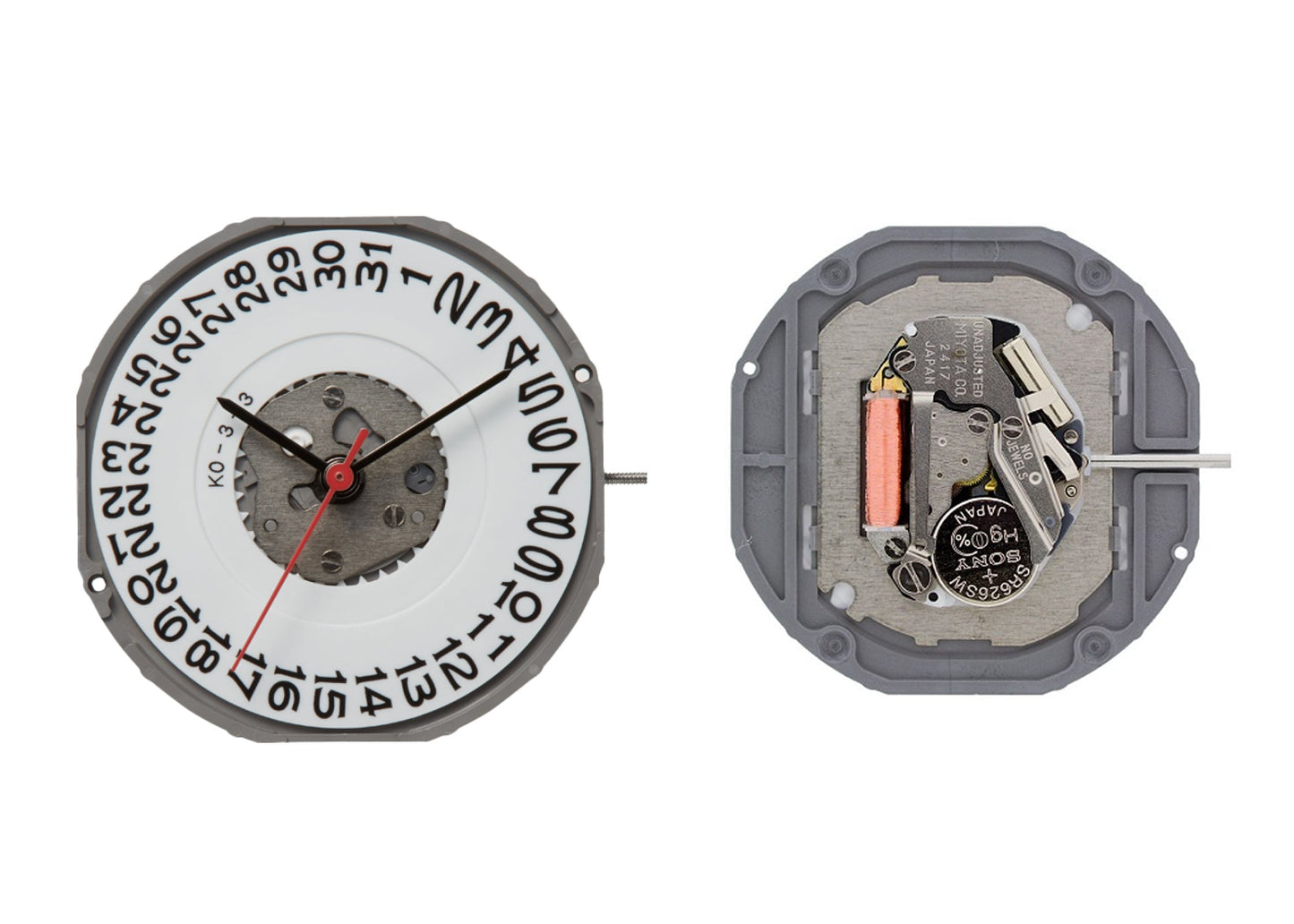 MOVEMENT MIYOTA 2417, SIZE 13 1/2''', 3 HANDS, HIGH HAND, DATE AT 3