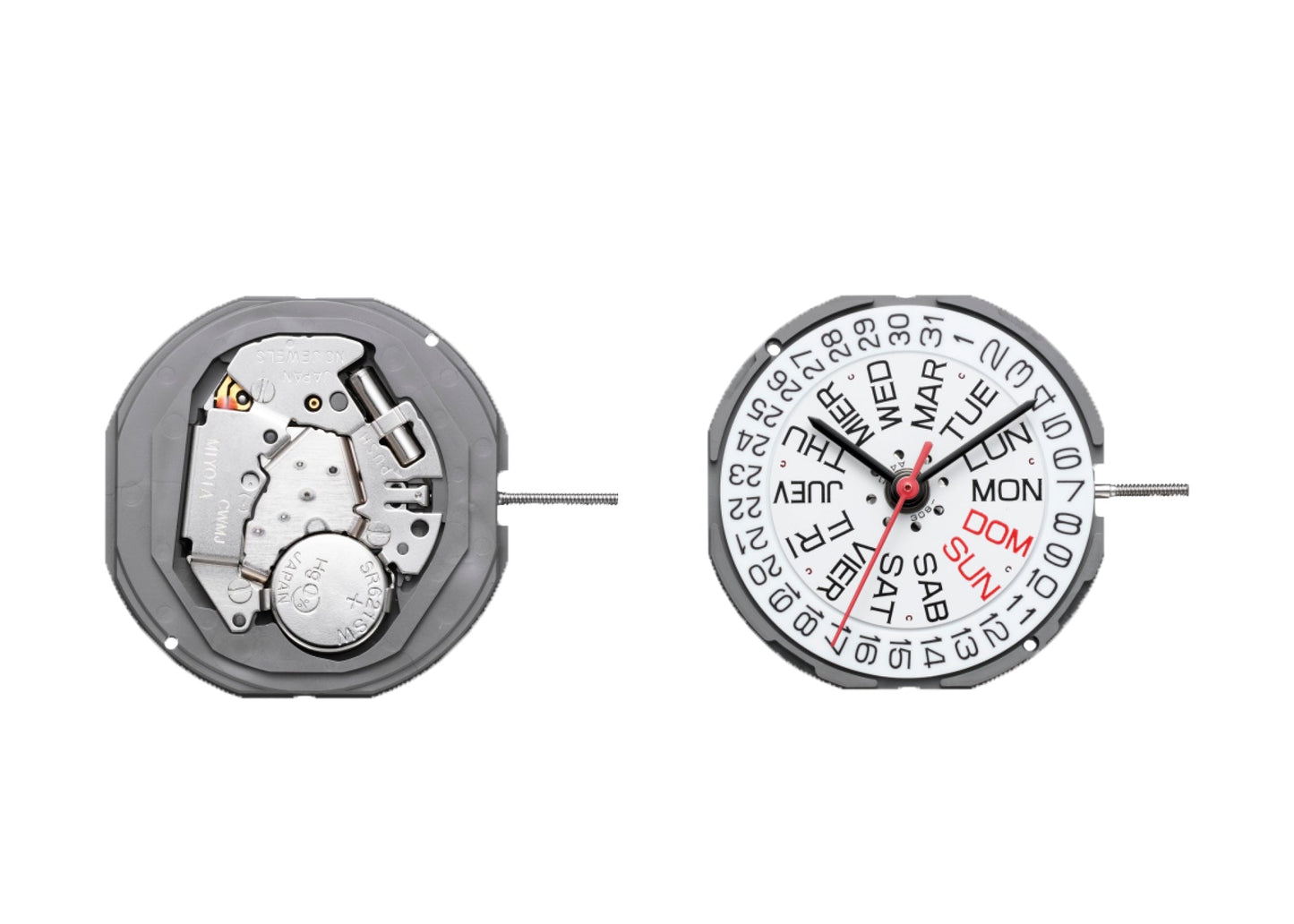 MOVEMENT MIYOTA GM02D6D6, SIZE 10 1/2''', 3 HANDS, STANDARD HAND HEIGHT, DATE AT 6 DAY AT 6