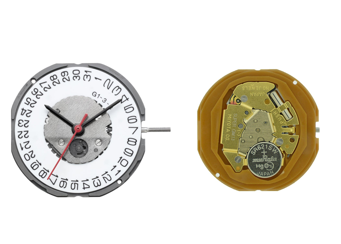 MOVEMENT MIYOTA GM14, SIZE 10 1/2''', 3 HANDS, HIGH HAND HEIGHT, DATE AT 3