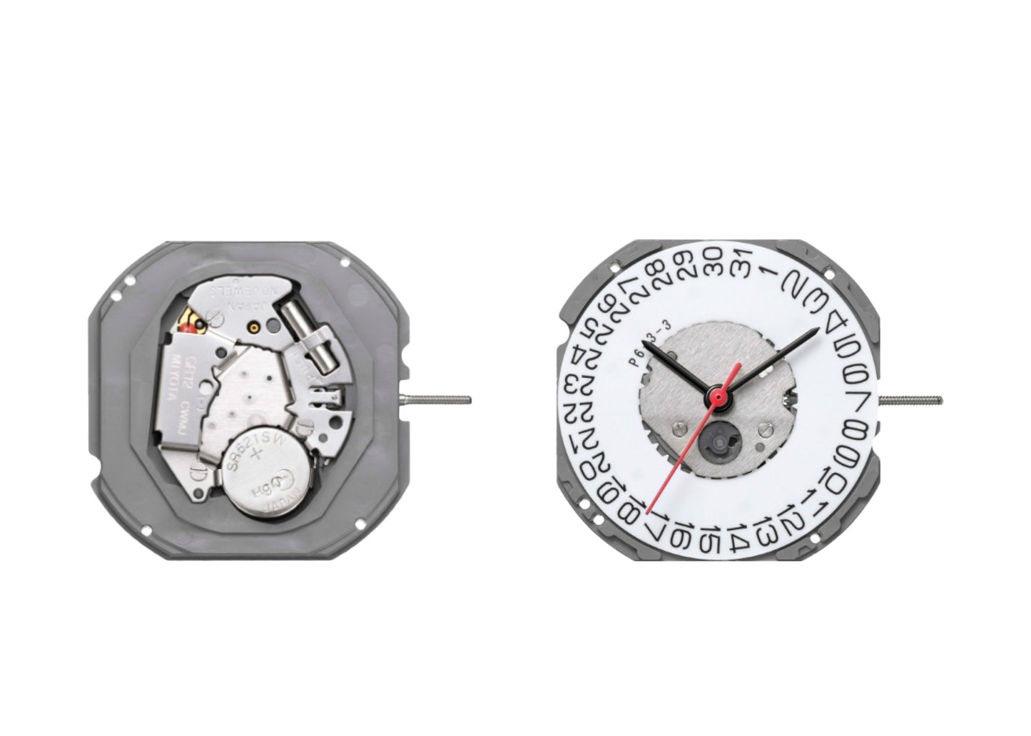 MOVEMENT MIYOTA GR12, SIZE 11 1/2''', 3 HANDS, STANDARD HAND HEIGHT, DATE AT 3