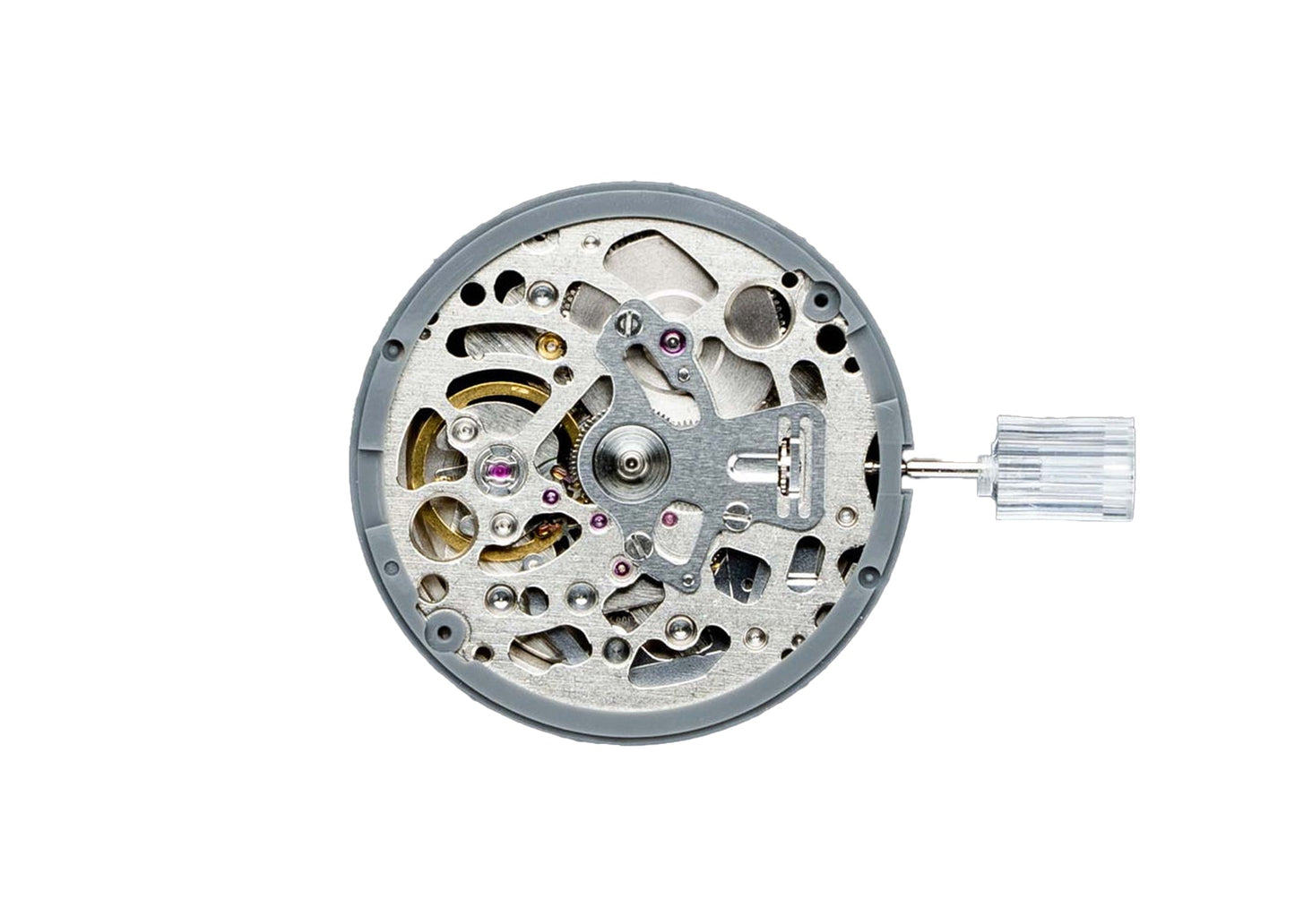 MOVT TMI NH70A, SIZE 12''', 3 HDS, STD HD HT, TYPE M, LASER MARKING 3 IN THE MOVT, SILVER COLOUR, SKELETON, COTE DE GENEVE