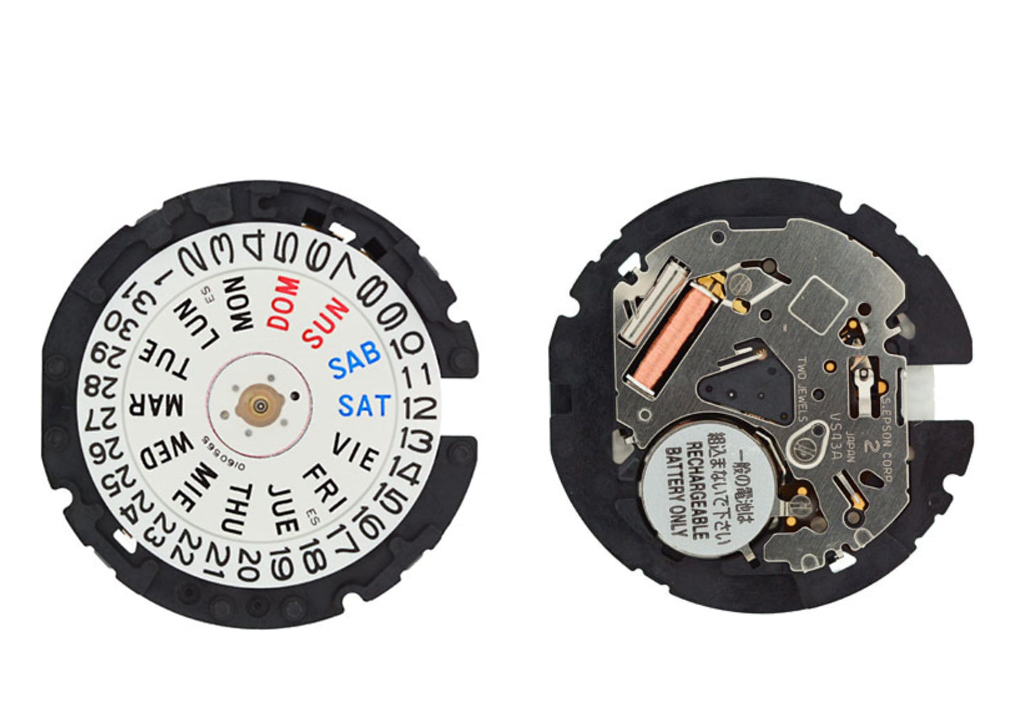 MOVEMENT TMI VS43A, SIZE 11 1/2''', 3 HANDS, STANDARD HAND HEIGHT, TYPE M, LASER MARKING 2 IN THE MOVEMENT, DATE AT 3 DAY AT 3