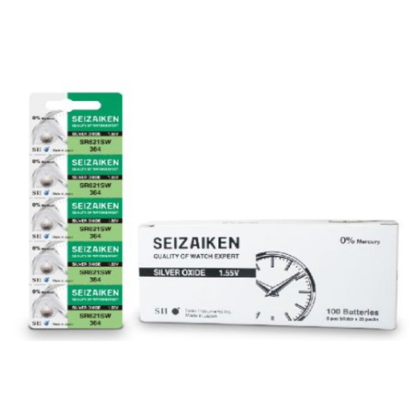 SEIZAIKEN MERCURY FREE BATTERY IN 5PCS PER CARD GREEN "SEIZAIKEN" BRAND PACKING