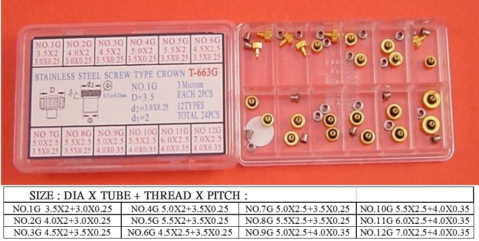 S/S SCREW TYPE CROWN W/TUBE YELLOW-24