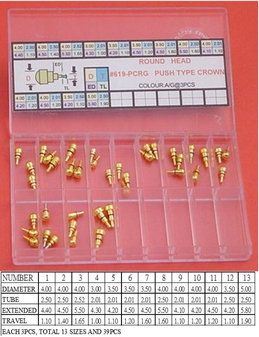 ROUND HEAD BRASS PUSHER KIT YELLOW-39PCS