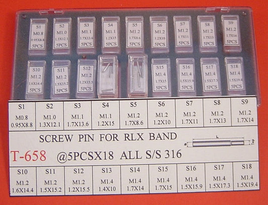 SCREW PIN FOR RLX BAND 18 SIZES IN ELG BOX