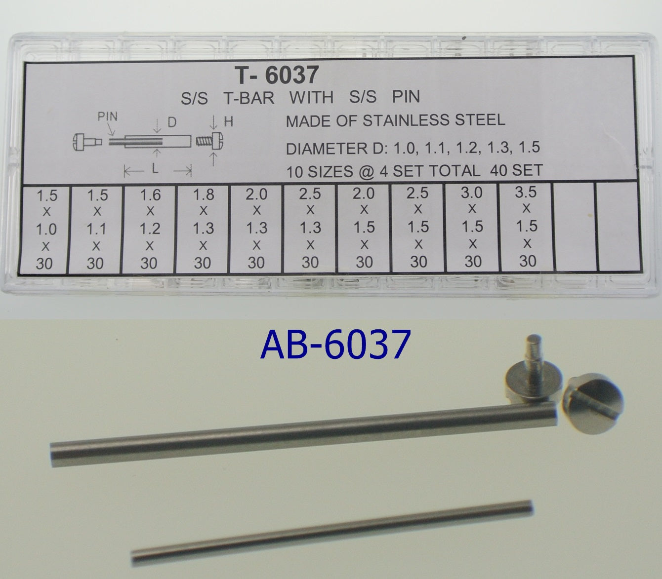 S/S T-BAR WITH PIN, TUBE D1.0-1.5X40
