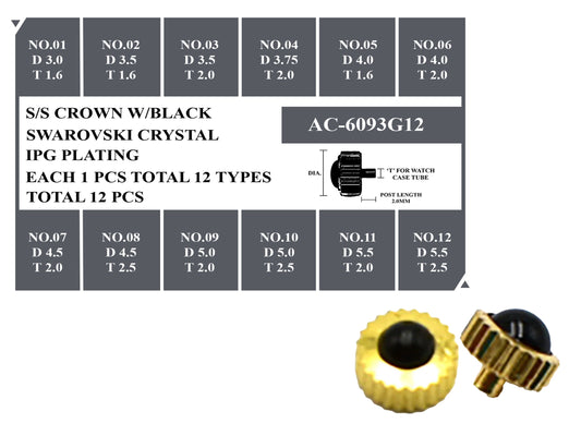 IPG S/S CROWN W/BLACK STONE KIT–12 PCS SET