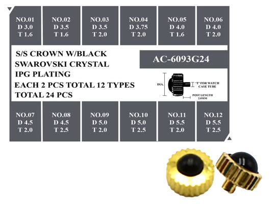 IPG S/S CROWN W/BLACK STONE KIT–24 PCS SET