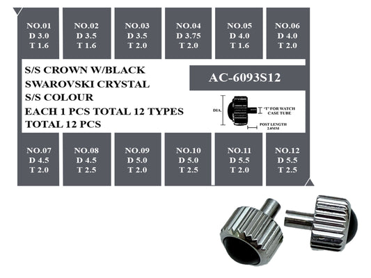 S/S CROWN W/BLACK STONE KIT – 12 PCS SET