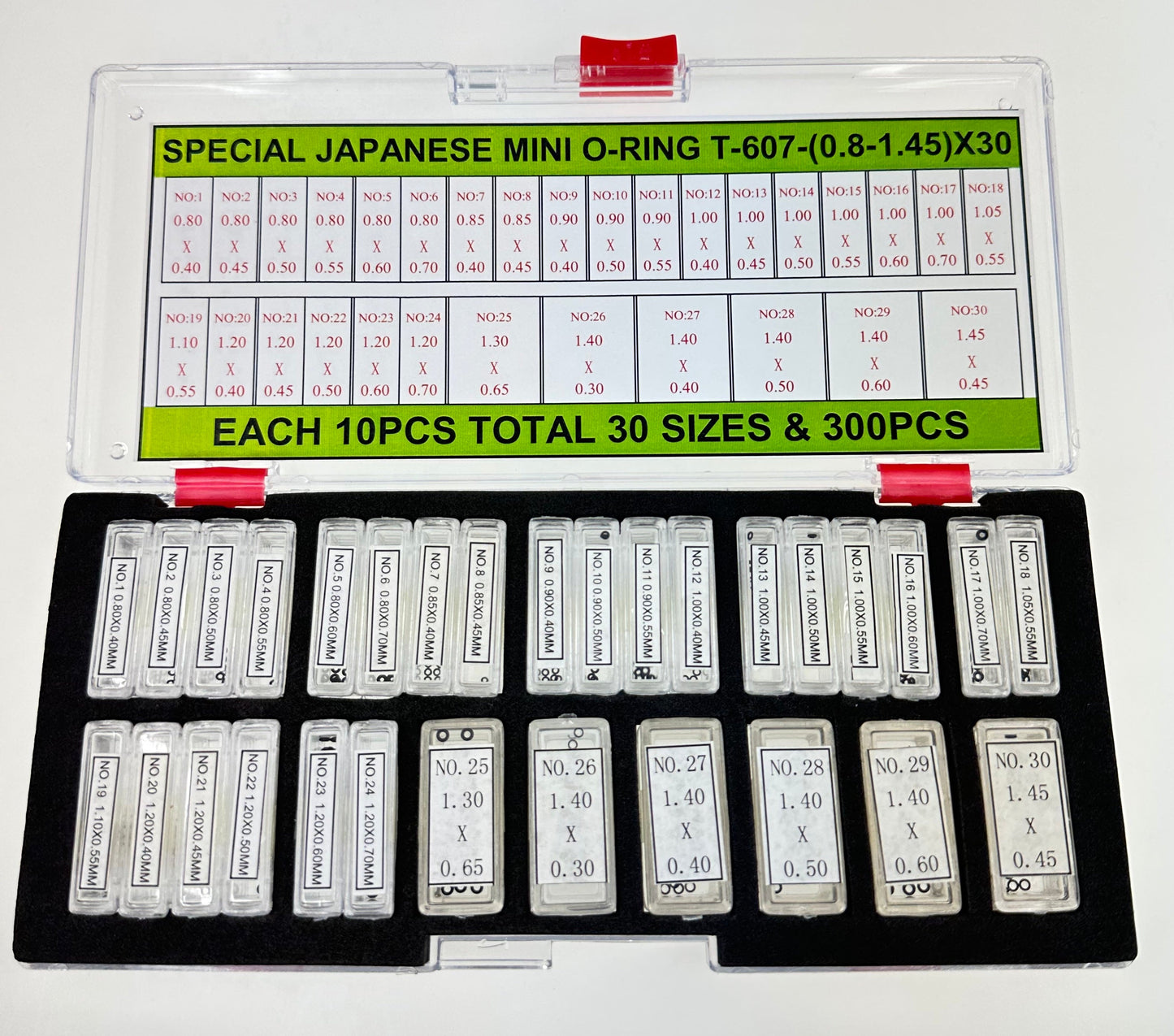 MINI O-RING KIT DIA.0.8-1.45MM @10X30=300PCS