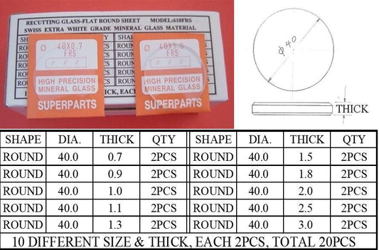 FLAT ROUND RECUTTING GLASS KIT 0.7-3.0MM-20