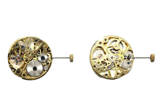 MOVEMENT CHINESE 2650G, SIZE 12''', GOLD PLATED CHINESE MECHANICAL SKELETONIZED MANUAL WIND, 3 HANDS, STANDARD HAND HEIGHT