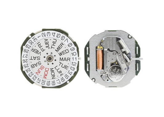MOVEMENT MIYOTA 2105, SIZE 10 1/2''', 3 HANDS, STANDARD HAND HEIGHT, DATE AT 6 DAY AT 6
