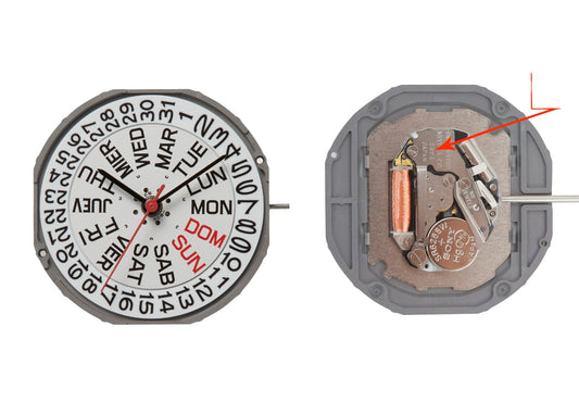 MOVEMENT MIYOTA 2405, SIZE 13 1/2''', 3 HANDS, STANDARD HAND HEIGHT, DATE AT 3 DAY AT 3