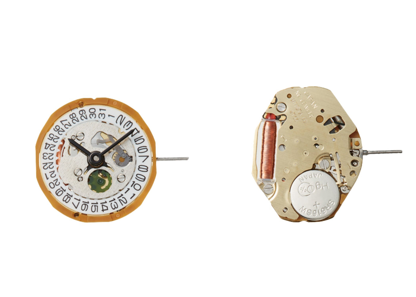 MOVEMENT MIYOTA 9T15G, SIZE 6 3/4''' x 8''', 2 HANDS, GILT, STANDARD HAND HEIGHT, DATE AT 3