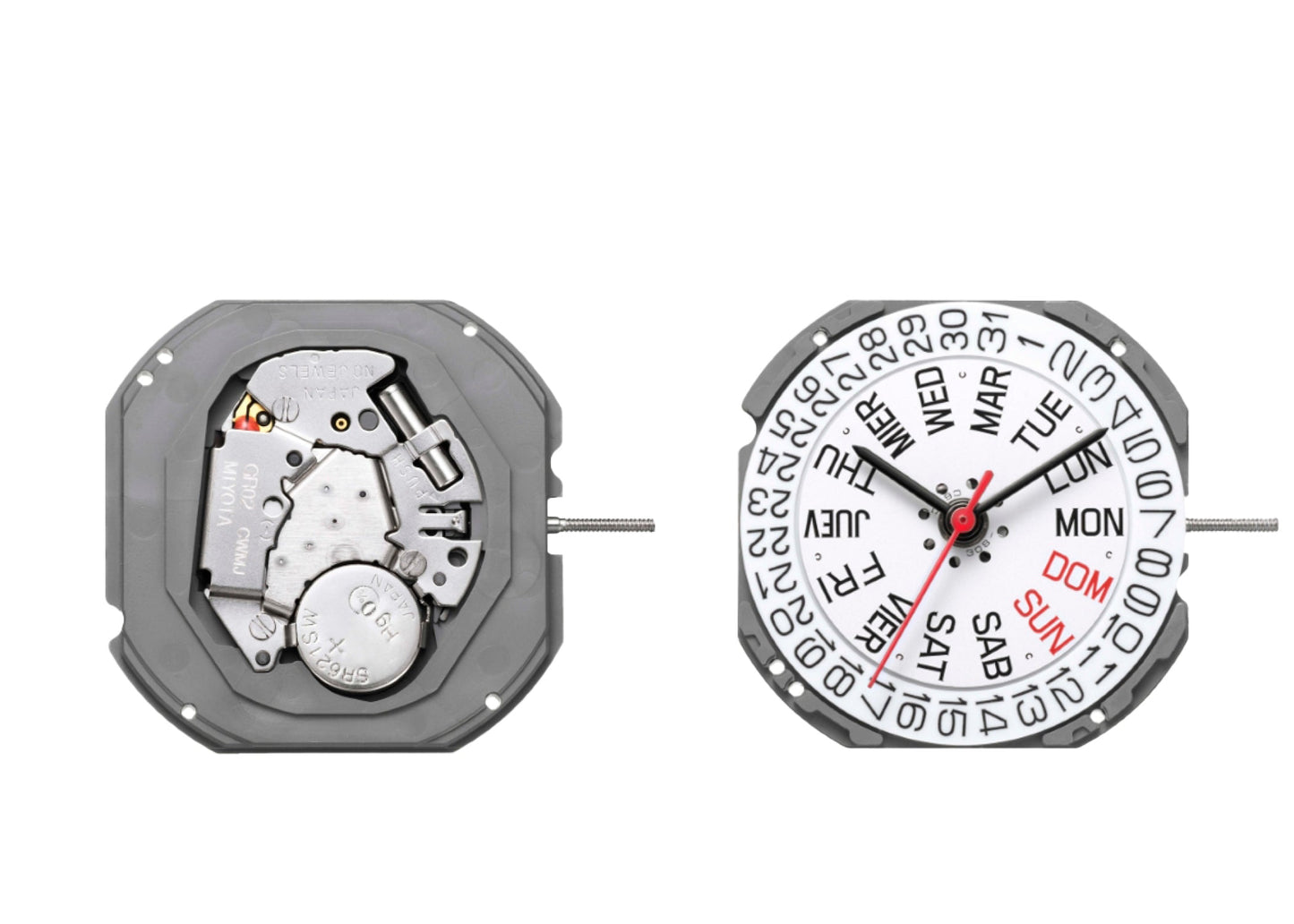 MOVEMENT MIYOTA GR02, SIZE 11 1/2''', 3 HANDS, STANDARD HAND HEIGHT, DATE AT 3 DAY AT 3