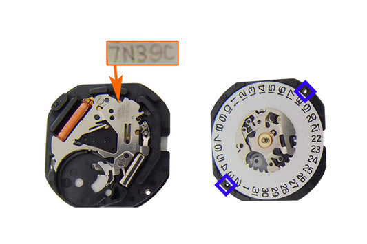 MOVEMENT SEIKO 7N39, SIZE 10 1/2''', 2 HANDS, STANDARD HAND HEIGHT, DATE AT 3