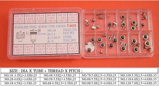 S/S SCREW TYPE CROWN W/TUBE PNP-24PCS