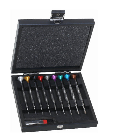 SET OF 9 SCREWDRIVER IN WOODEN BOX