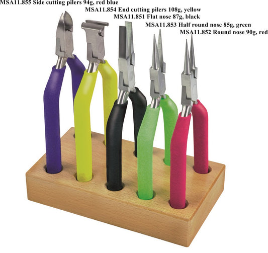 PLIERS SET OF 5 140MM ON WOODEN BASE